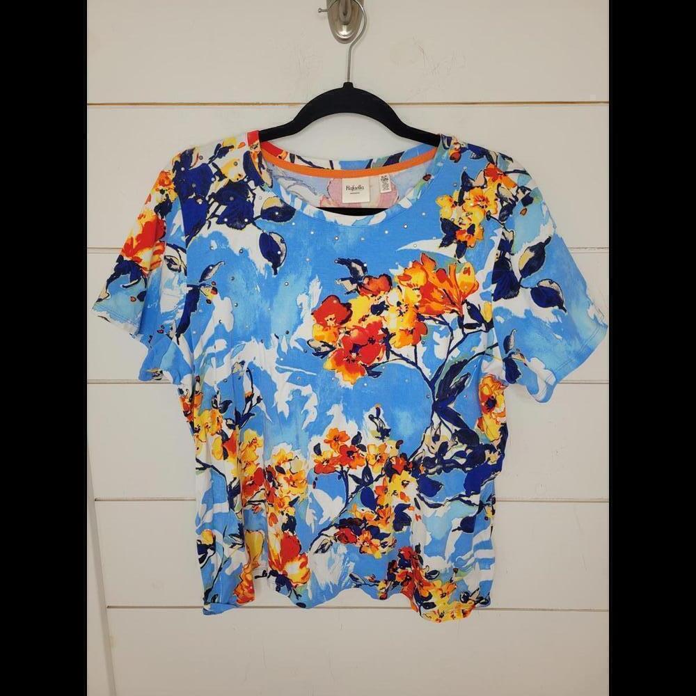 Rafaella XL Petite blue floral studded tee shirt